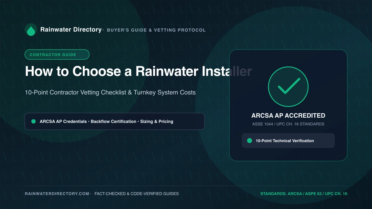 Professional rainwater harvesting installer vetting checklist, ARCSA AP credentials, and turnkey cost breakdown
